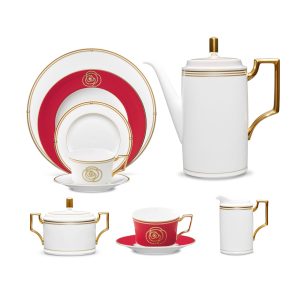 Bộ ấm chén uống trà đầy đủ 18 món ( Bình trà dung tích 1.650ml, đĩa nhấn đỏ) | Aidan Gold 4941