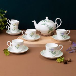 Bộ ấm chén uống trà 13 món (ấm nhỏ 600ml) sứ xương cao cấp | English Herbs 4942L-T014S